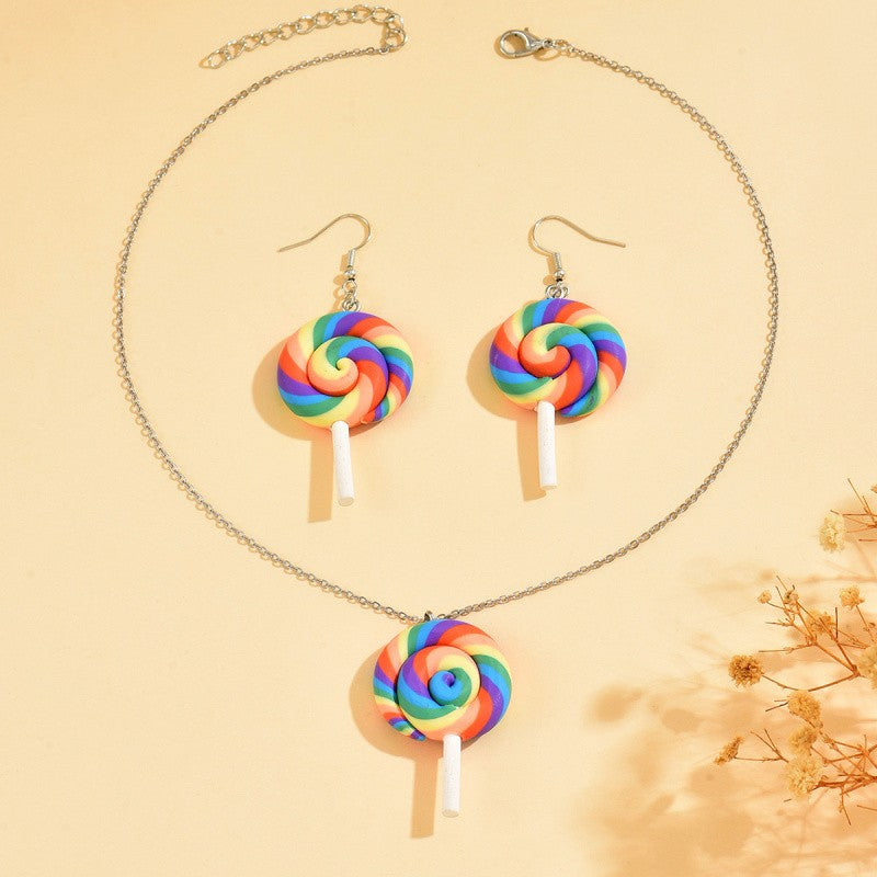 Classy Rainbow Lollipop Necklace & Earring Set