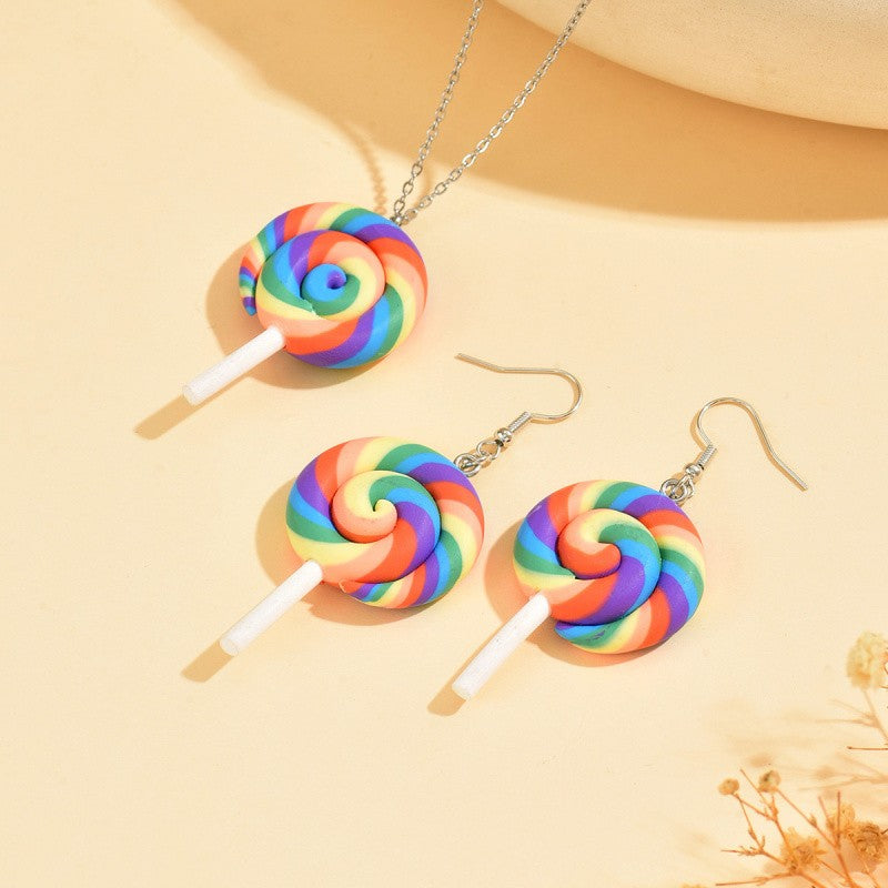 Classy Rainbow Lollipop Necklace & Earring Set