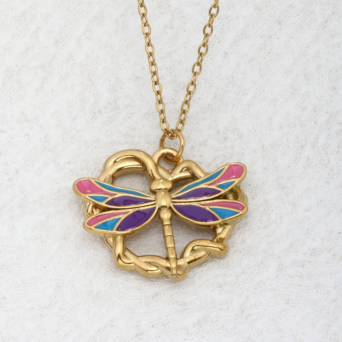 18k Boho Enamel Dragonfly Necklace