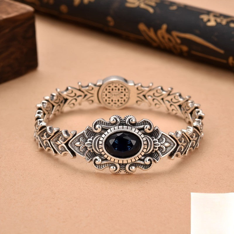 S925 Vintage Inspired Black Stone Bracelet