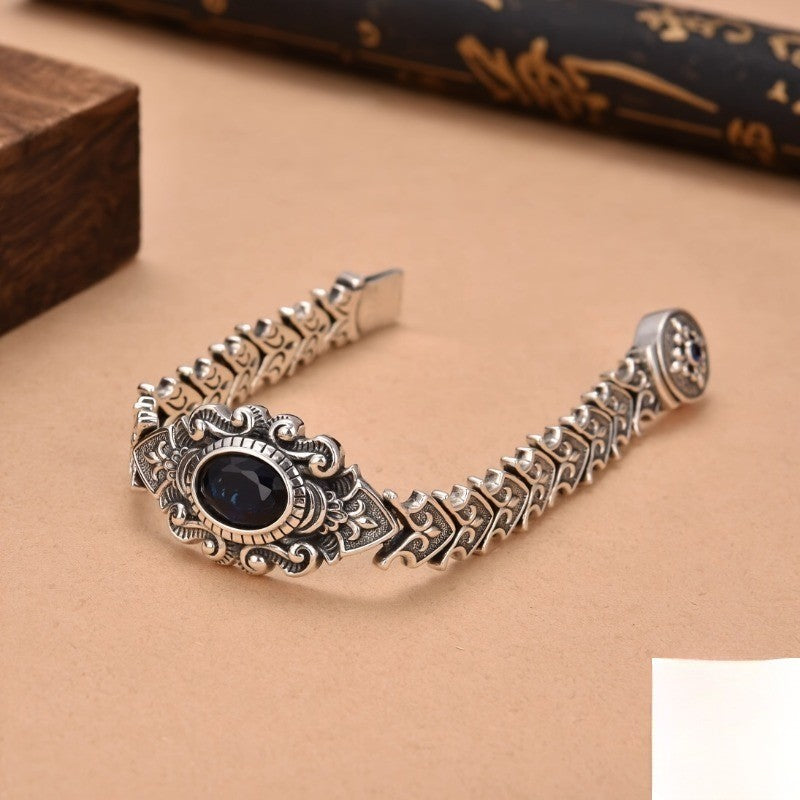 S925 Vintage Inspired Black Stone Bracelet