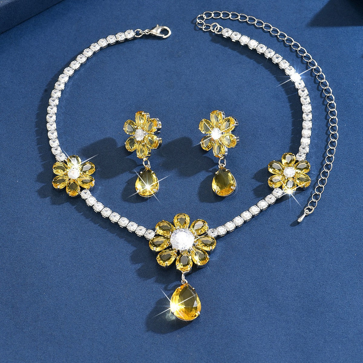 Elegant Purple Floral Water Drop Necklace & Earring Set