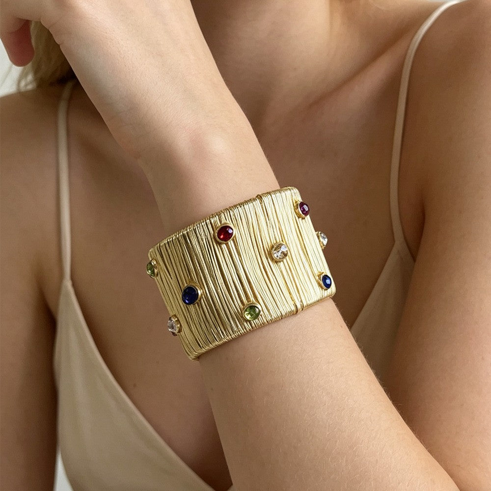 18k Classy Multi-Gem Ribbed Cuff Bracelet