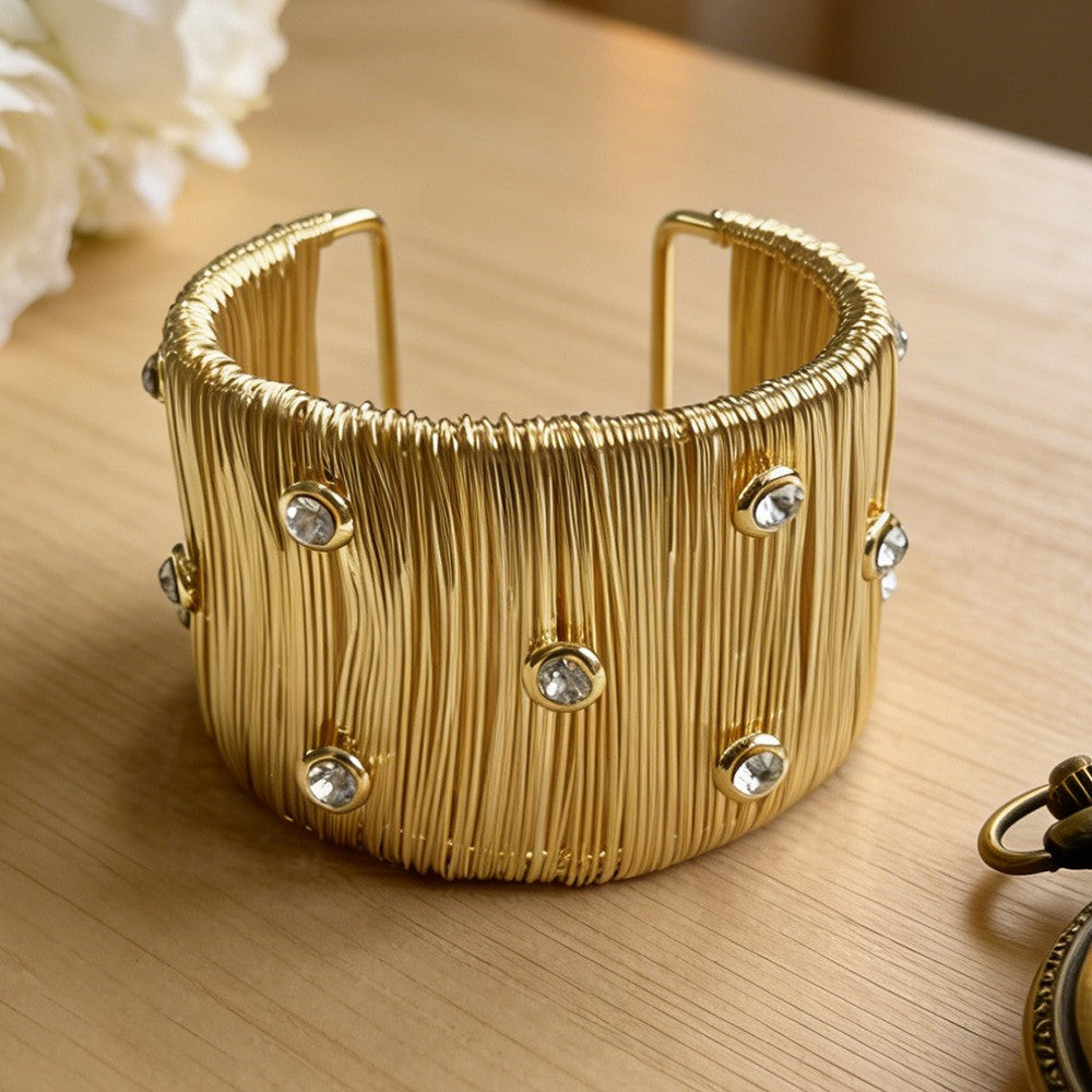 18k Classy Multi-Gem Ribbed Cuff Bracelet