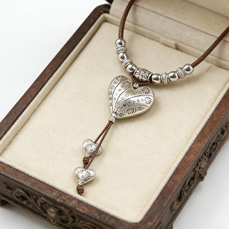 Vintage Floral Engraved Heart Necklace