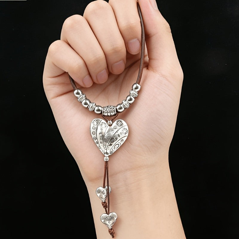Vintage Floral Engraved Heart Necklace