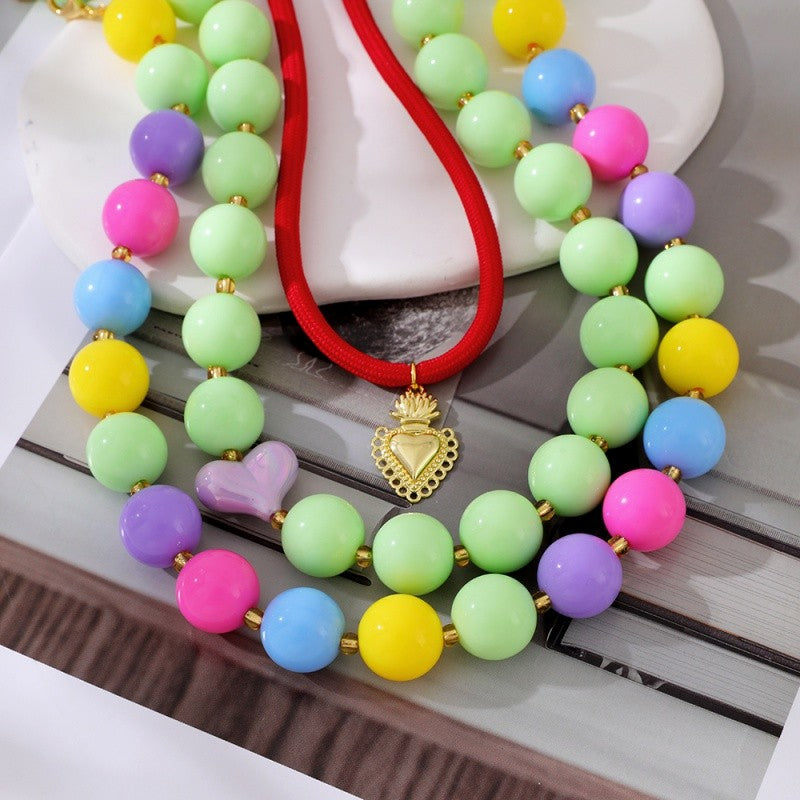 18k Boho Multicolor Resin Bead Necklace