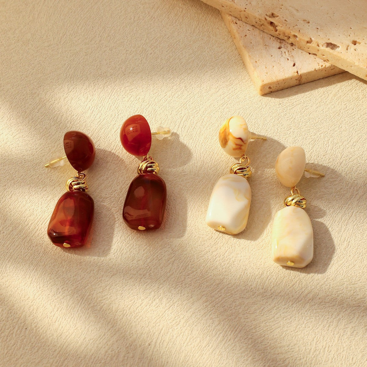 18k Vintage Marble Block Drop Earrings