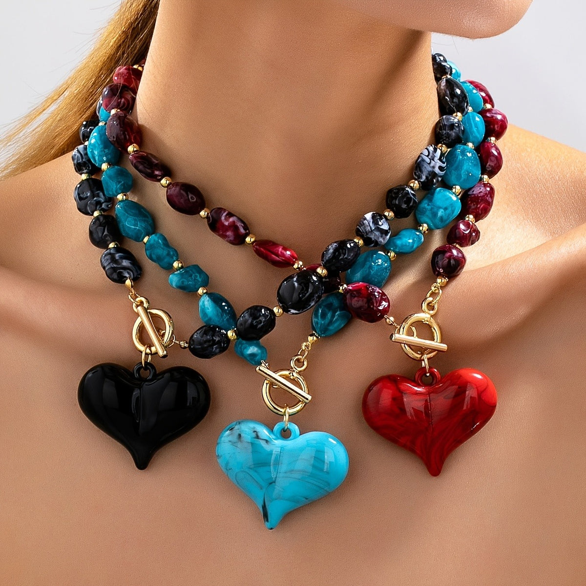 Boho Multi-Strand Beaded Heart Necklace