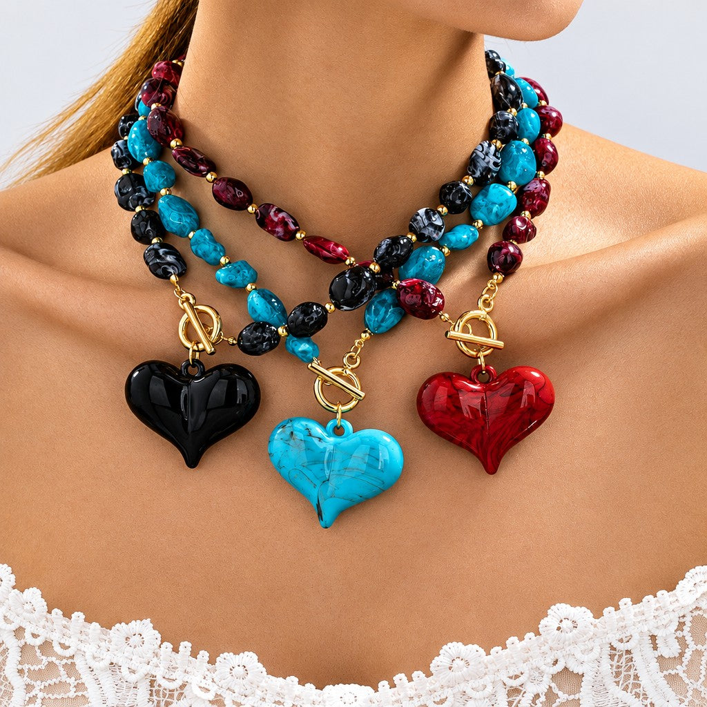 Boho Multi-Strand Beaded Heart Necklace