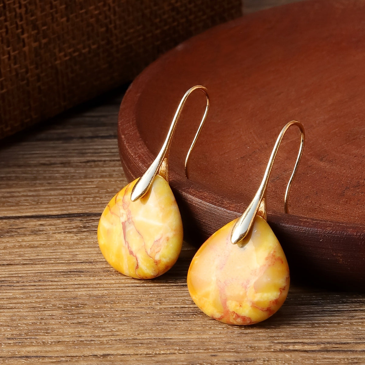 Elegant Yellow Agate Teardrop Earrings