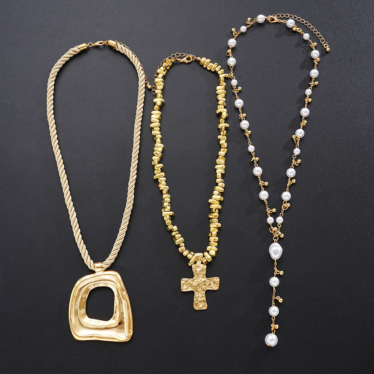 Boho Woven Rope Cross Pendant Necklace