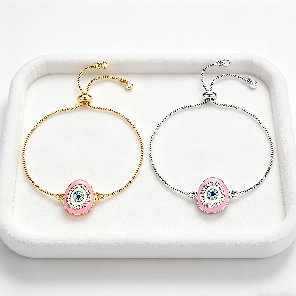Dainty Pink Enamel Evil Eye Bracelet