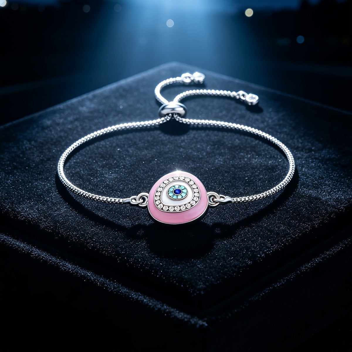 Dainty Pink Enamel Evil Eye Bracelet
