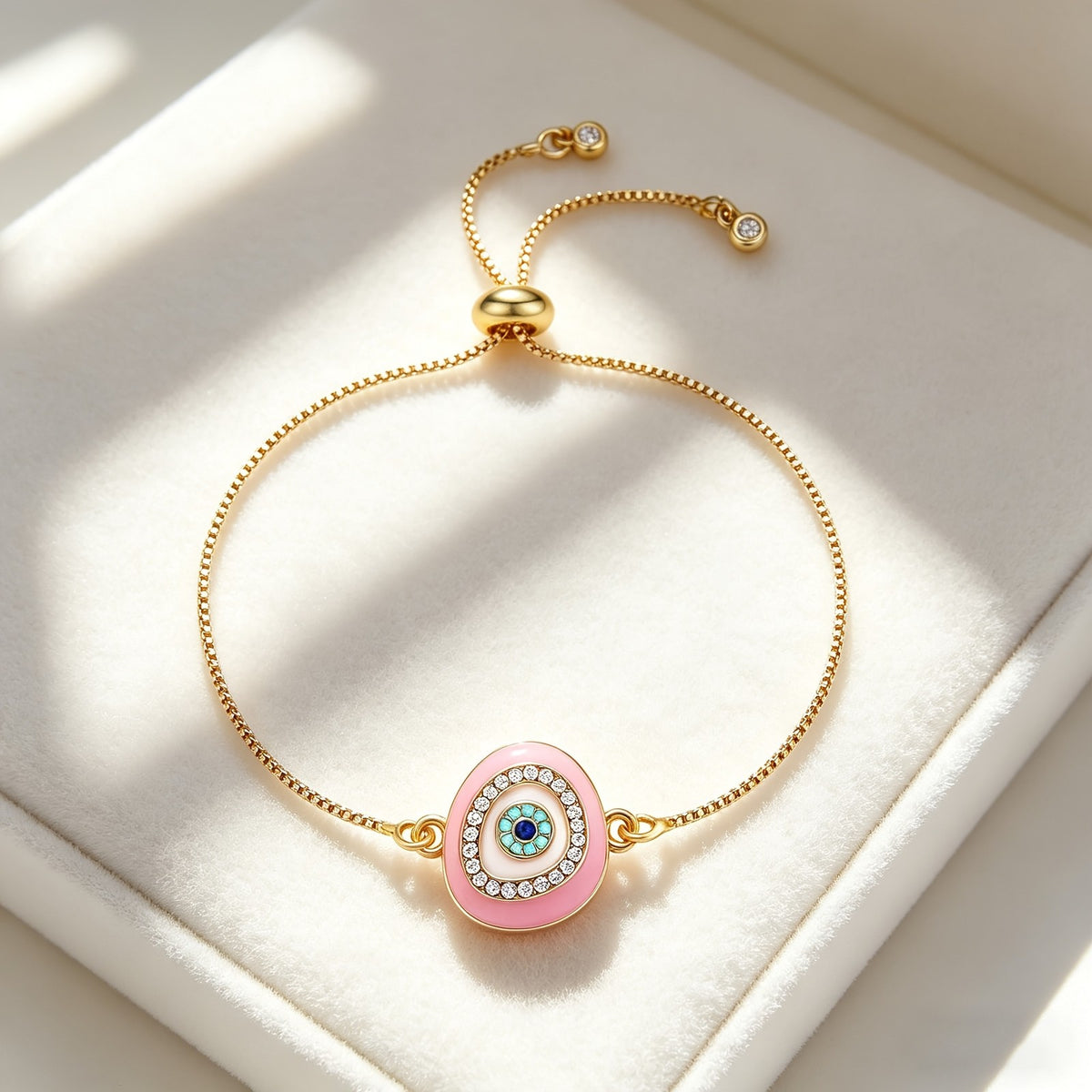 Dainty Pink Enamel Evil Eye Bracelet