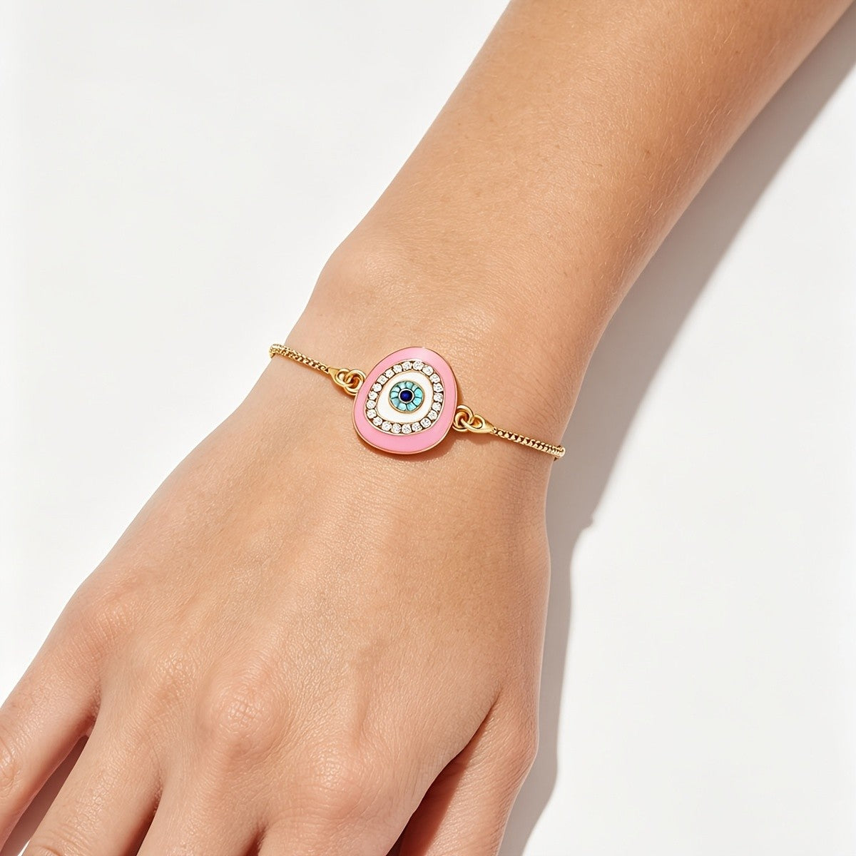 Dainty Pink Enamel Evil Eye Bracelet
