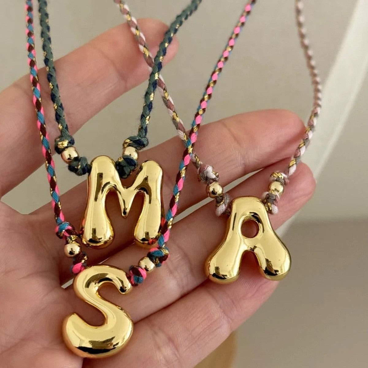 Elegant Woven Rope Bubble Initial Necklace
