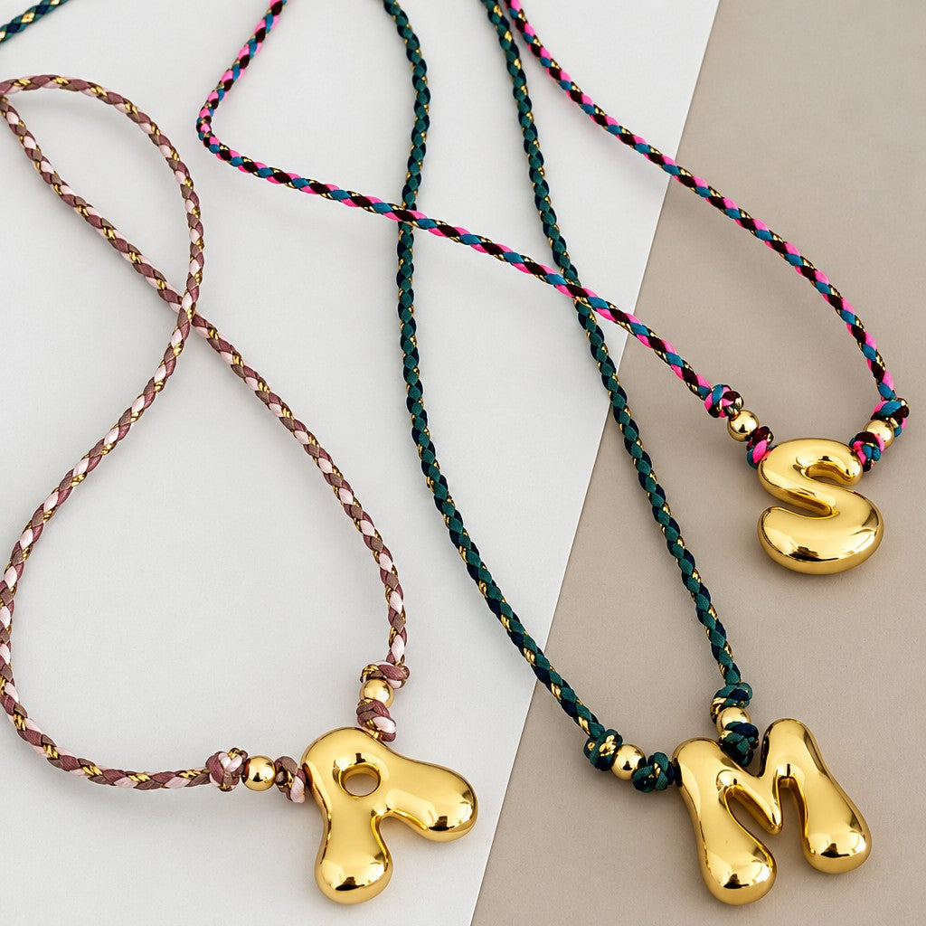 Elegant Woven Rope Bubble Initial Necklace