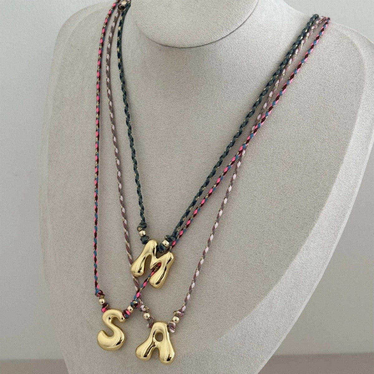 Elegant Woven Rope Bubble Initial Necklace