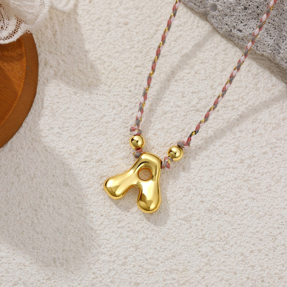 Elegant Woven Rope Bubble Initial Necklace