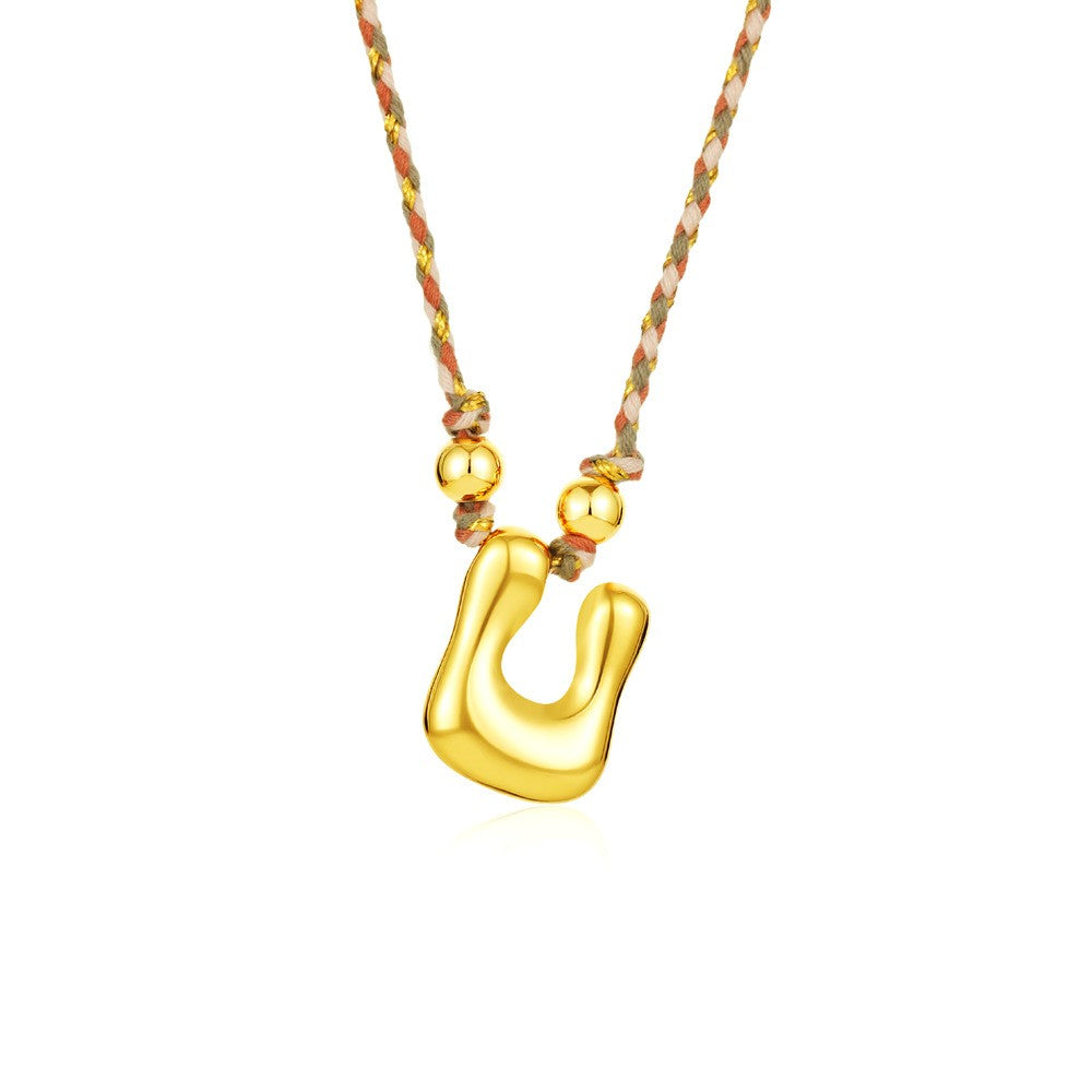 Elegant Woven Rope Bubble Initial Necklace