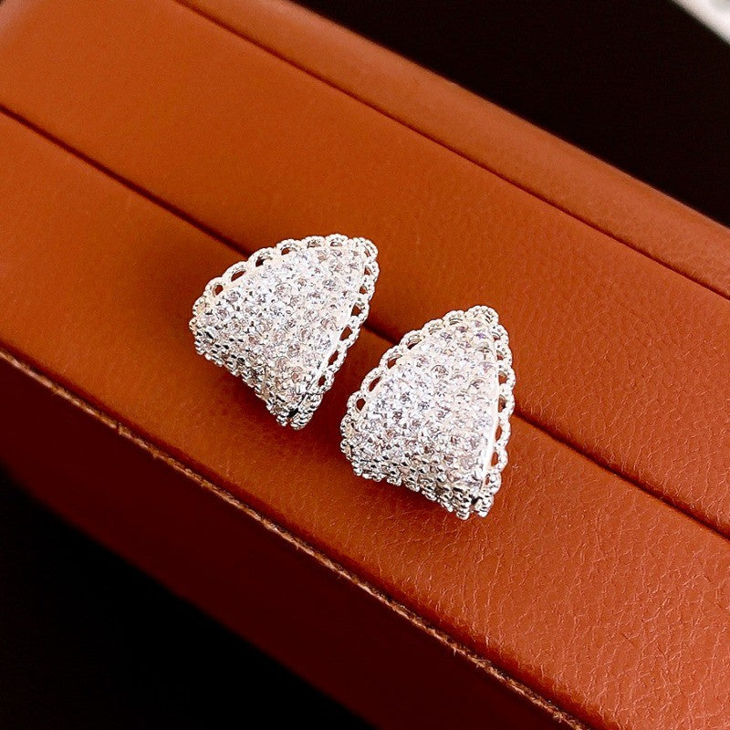Elegant Pave Triangle Stud Earrings