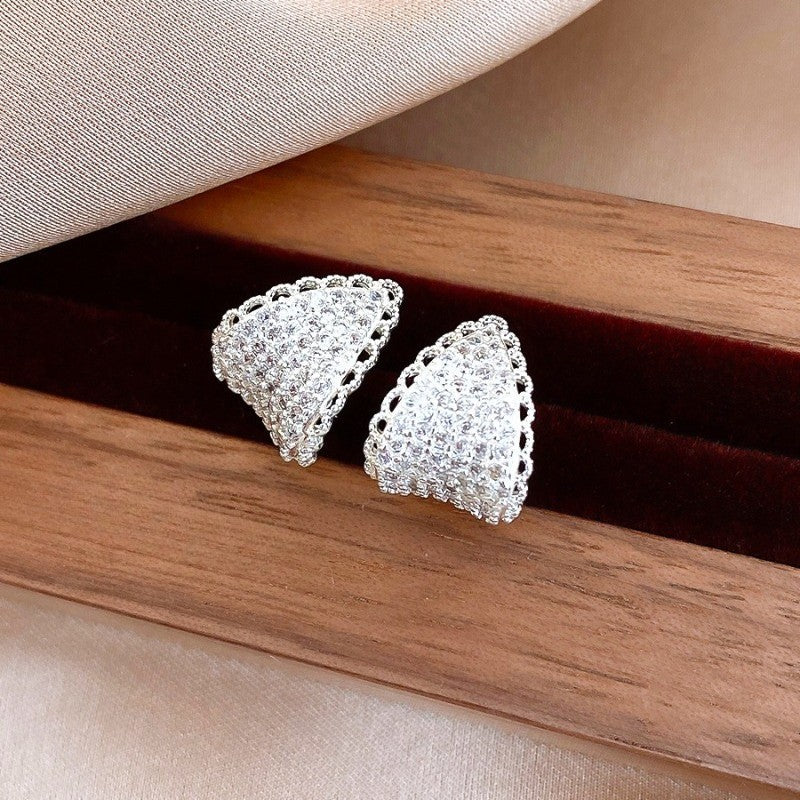 Elegant Pave Triangle Stud Earrings