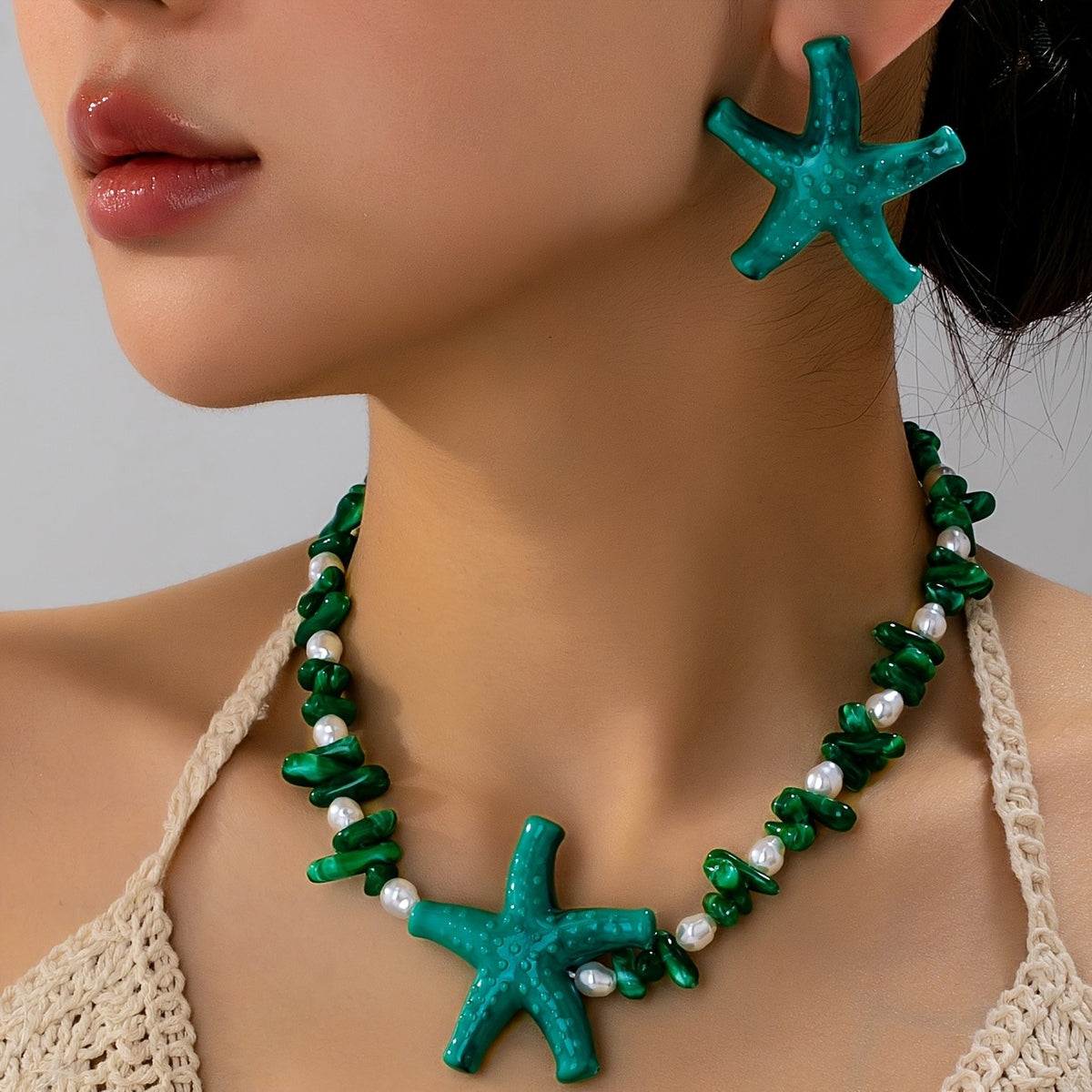 Boho Acrylic Starfish Necklace & Earring Set