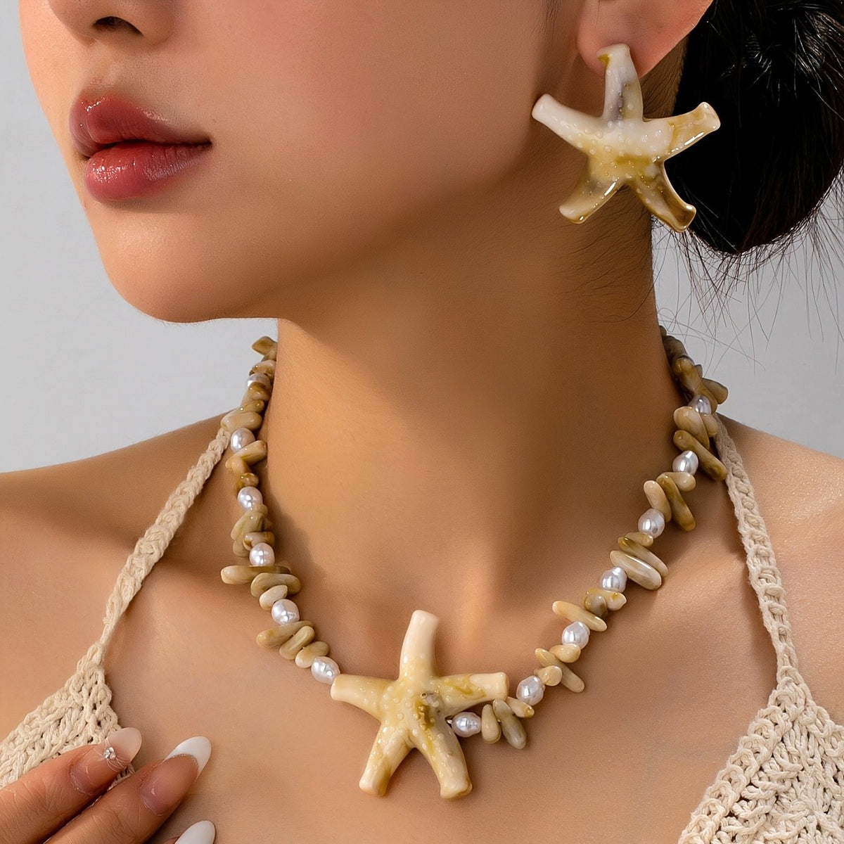 Boho Acrylic Starfish Necklace & Earring Set