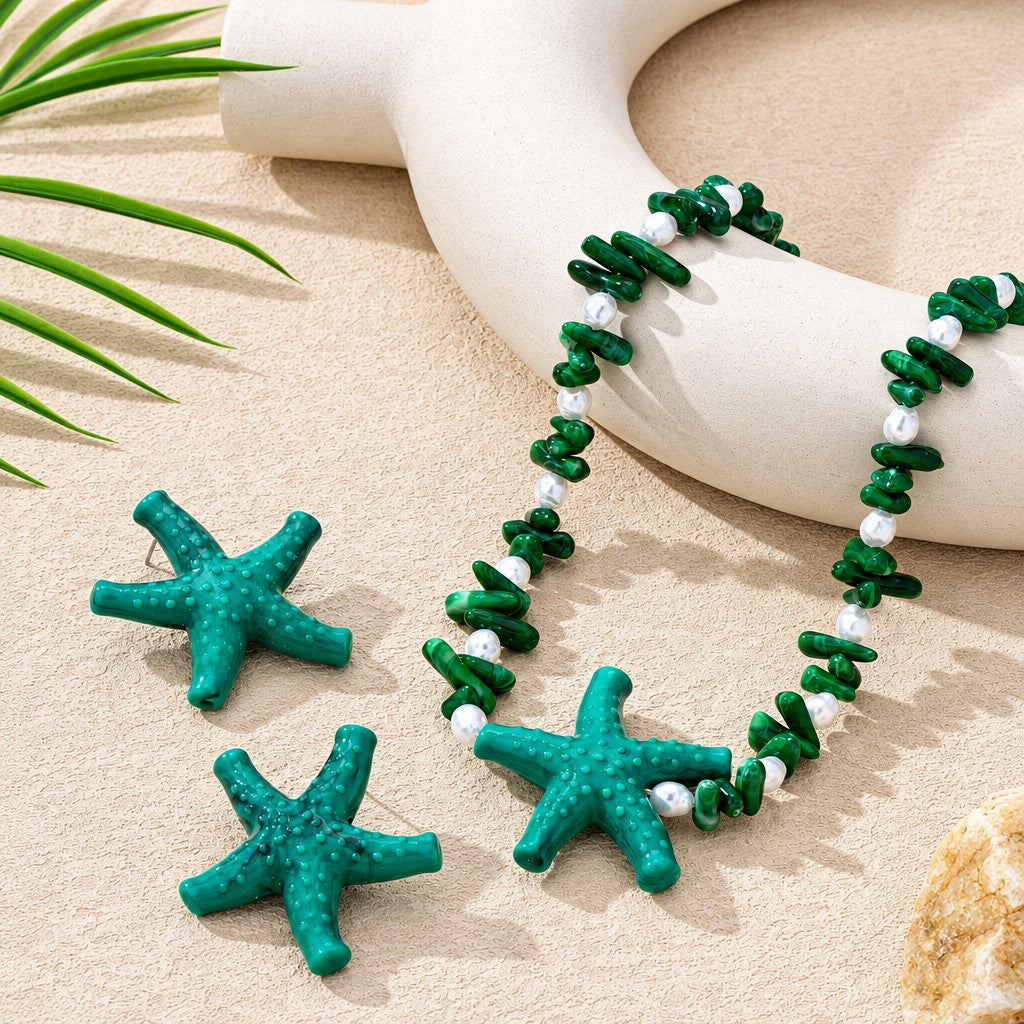 Boho Acrylic Starfish Necklace & Earring Set