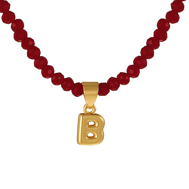 18k Dainty Red Beaded Initial Necklace