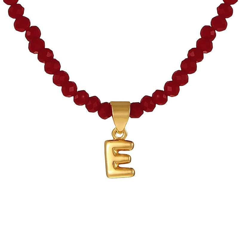 18k Dainty Red Beaded Initial Necklace