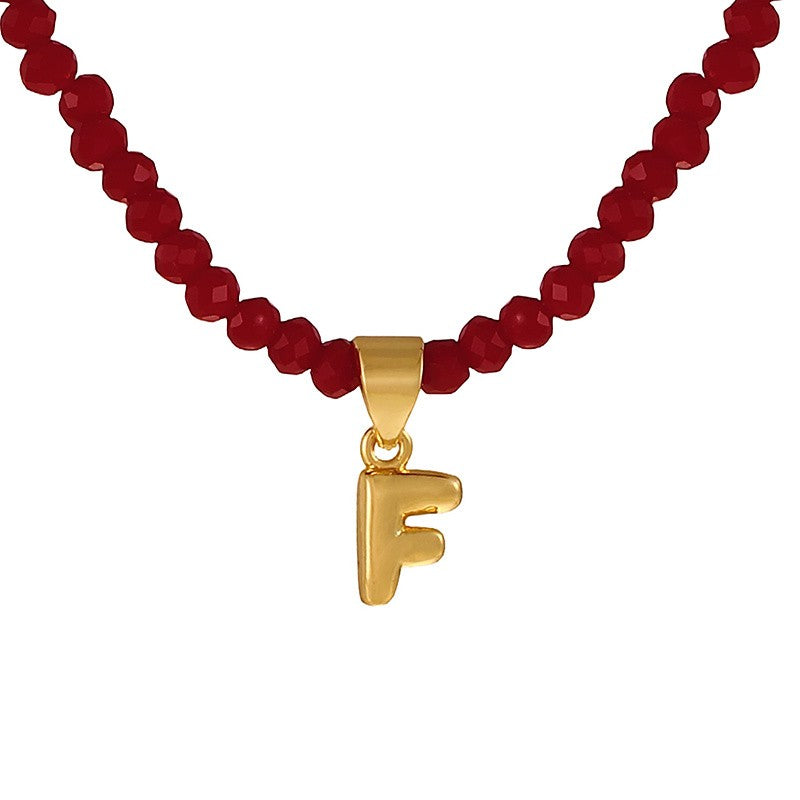 18k Dainty Red Beaded Initial Necklace