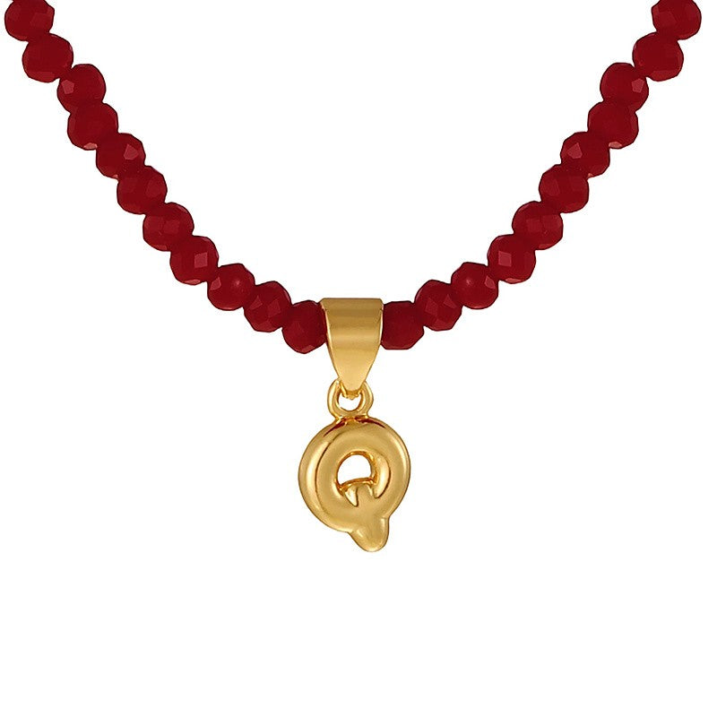 18k Dainty Red Beaded Initial Necklace