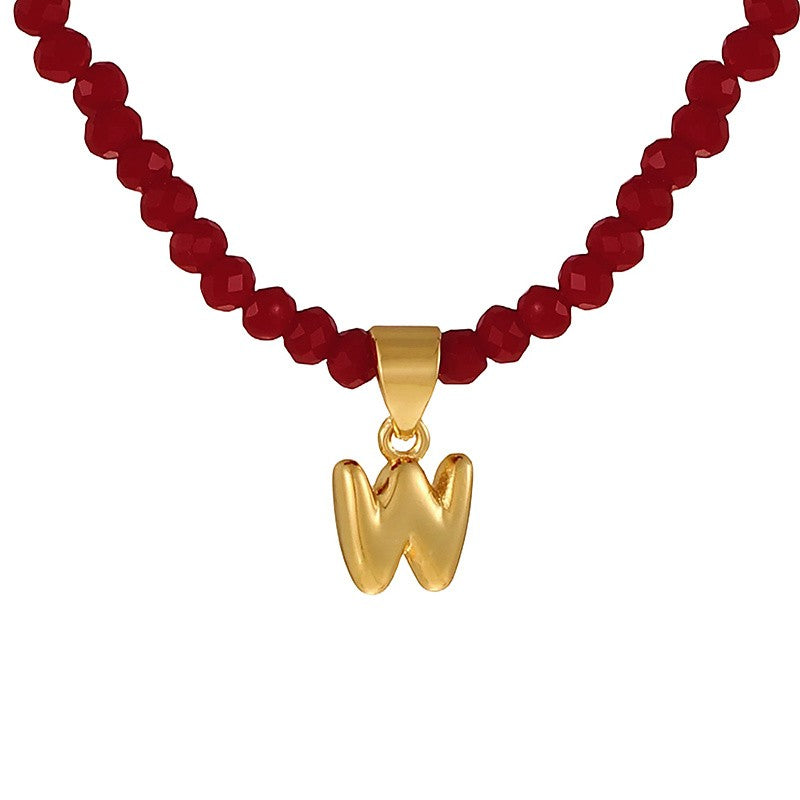 18k Dainty Red Beaded Initial Necklace
