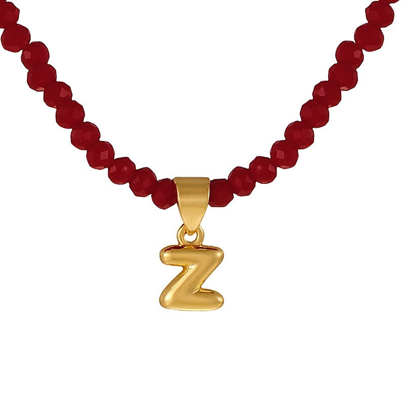 18k Dainty Red Beaded Initial Necklace