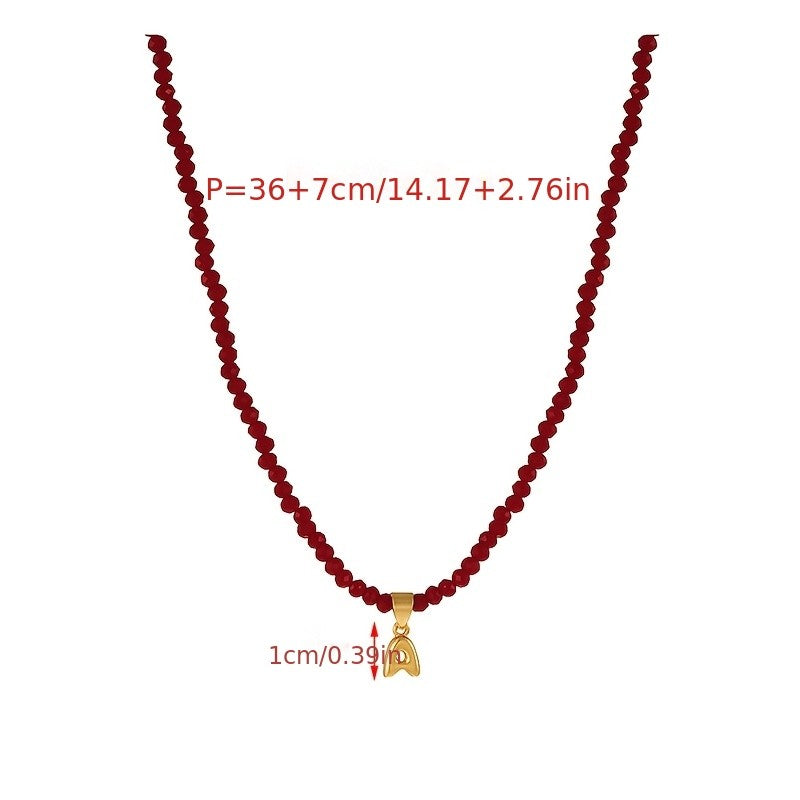 18k Dainty Red Beaded Initial Necklace