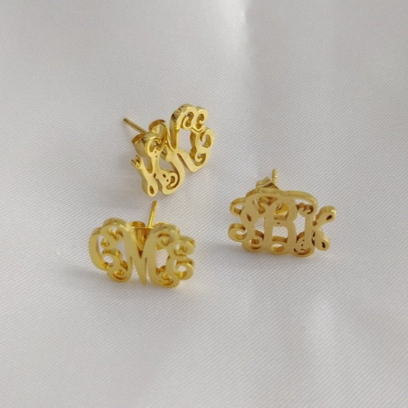 18k Elegant Script Initial Earrings