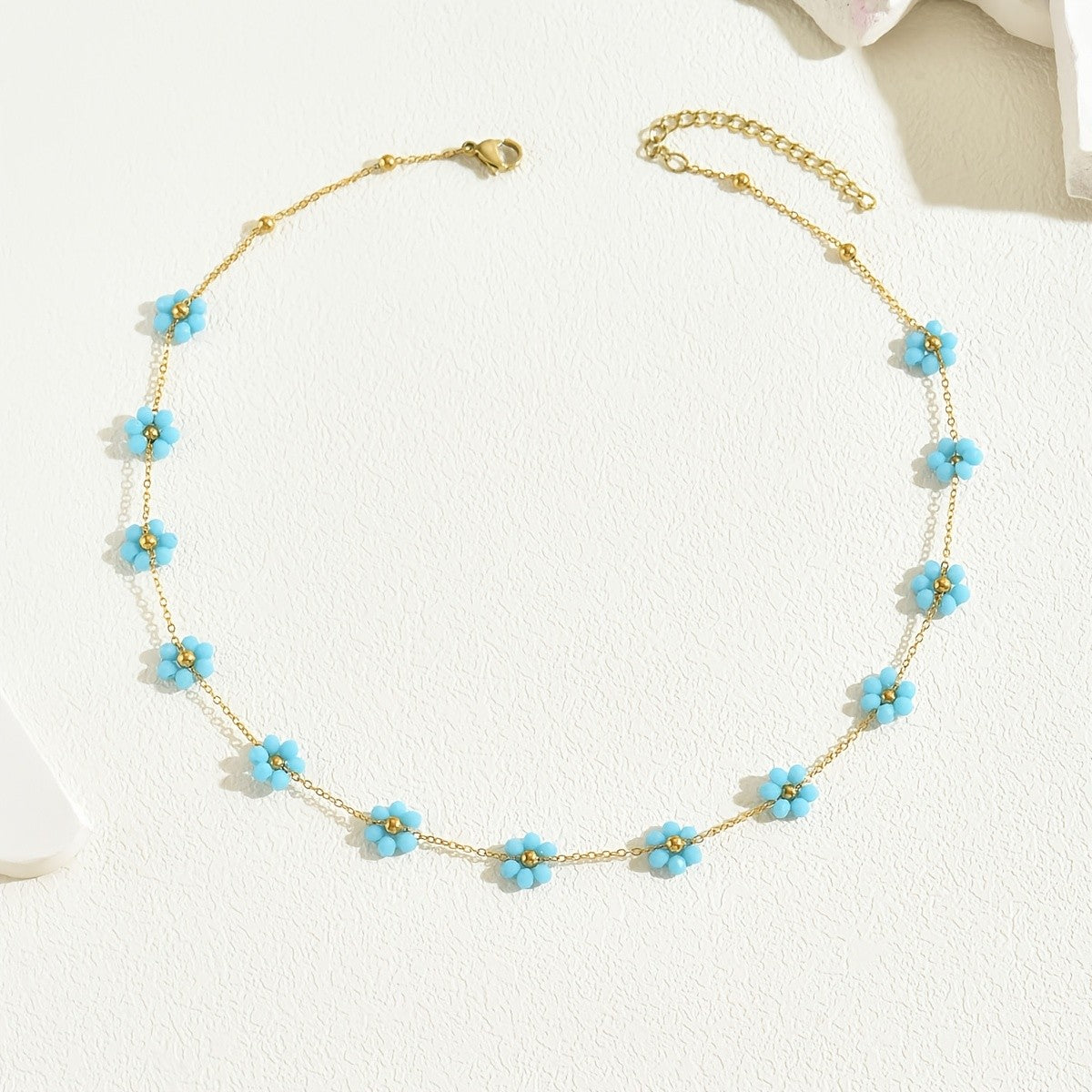 Dainty Blue Floral Satellite Necklace