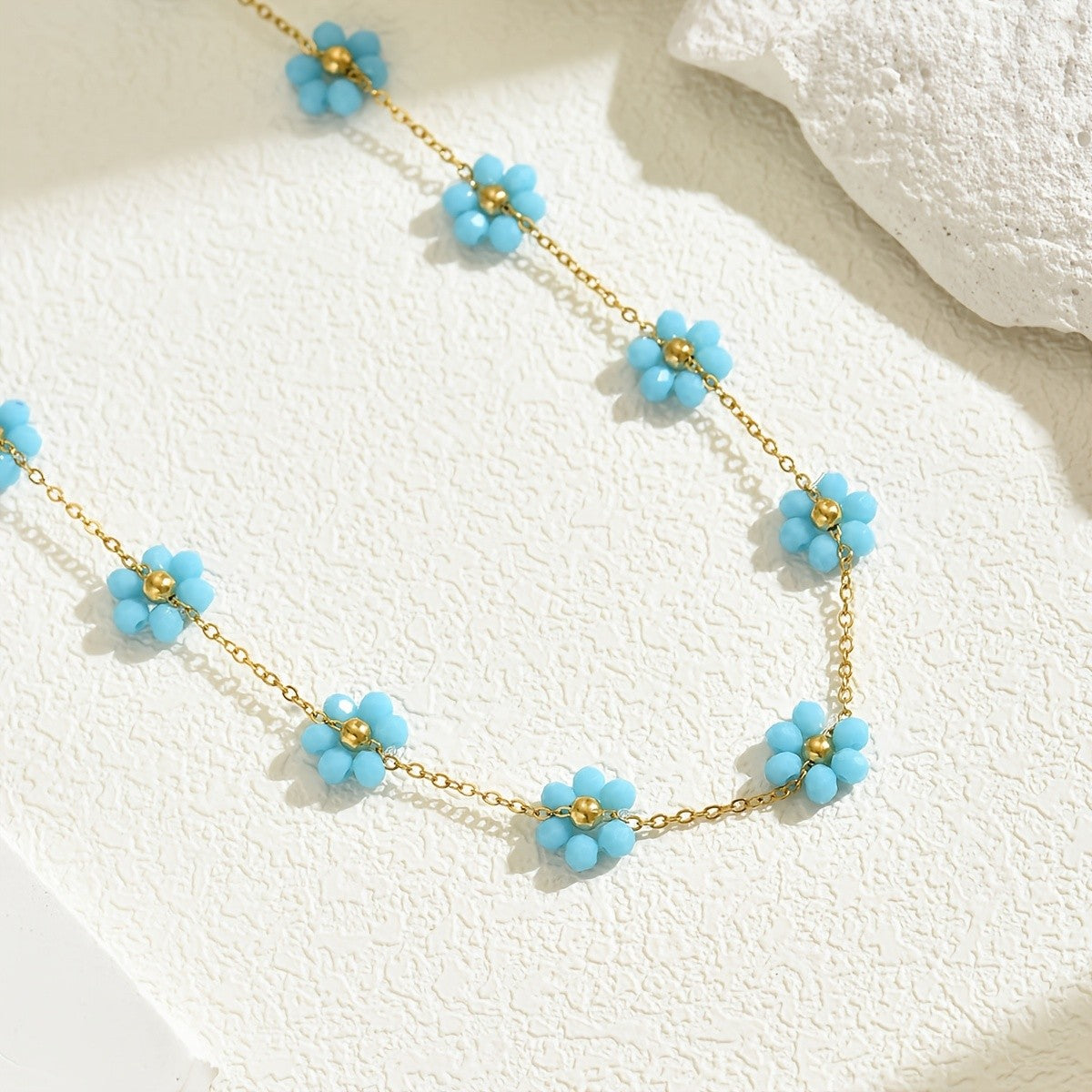 Dainty Blue Floral Satellite Necklace