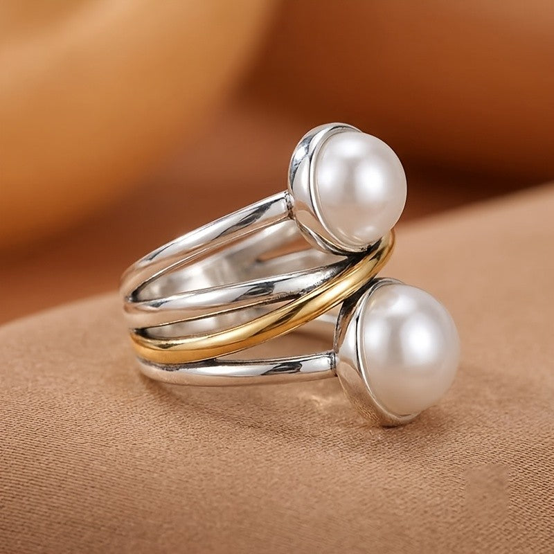 Elegant Two Tone Faux Pearl Ring
