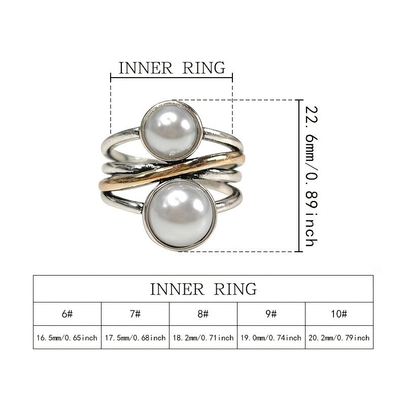 Elegant Two Tone Faux Pearl Ring