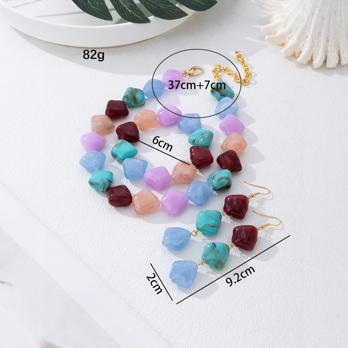 Boho Chunky Resin Bead Necklace, Bracelet & Earring Set