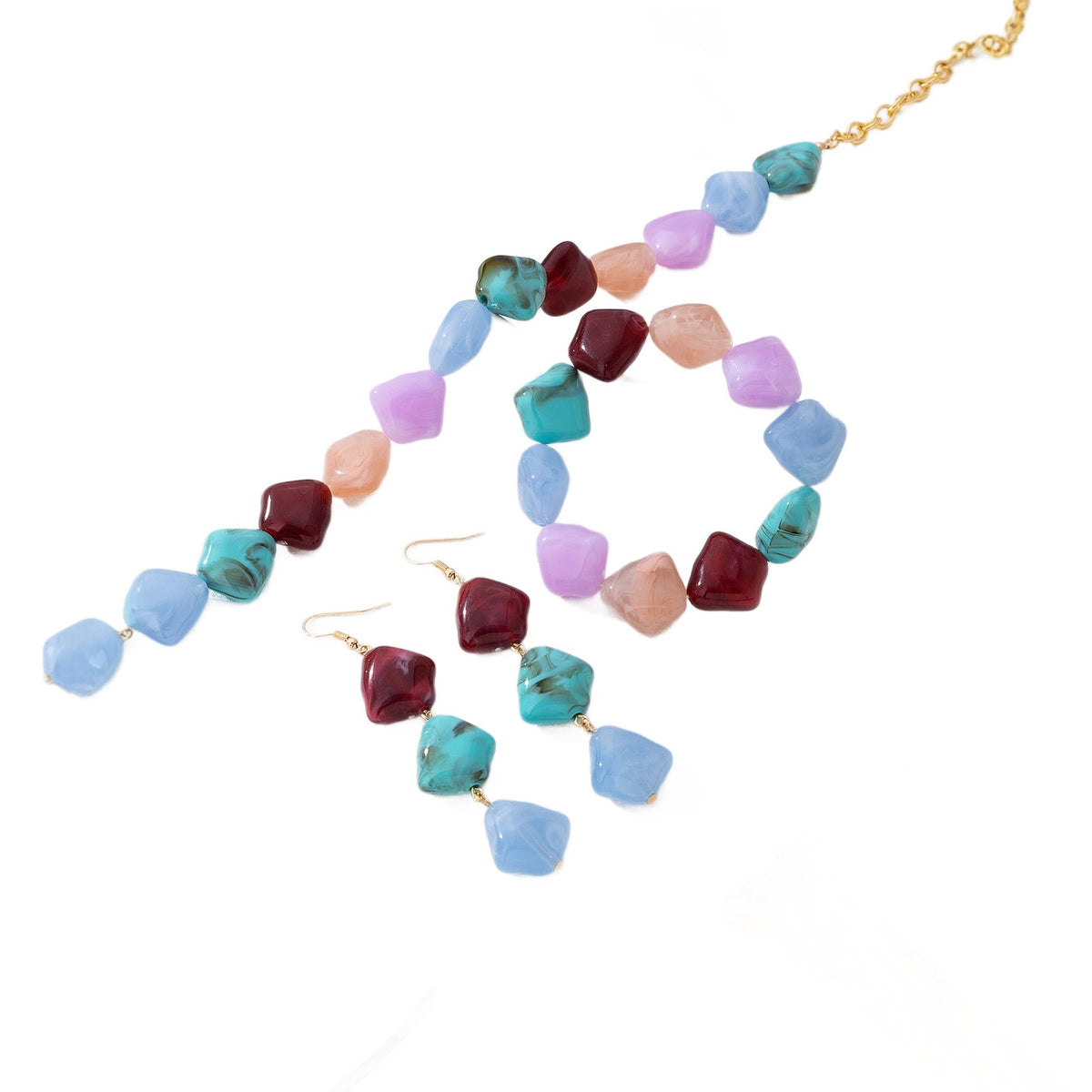 Boho Chunky Resin Bead Necklace, Bracelet & Earring Set