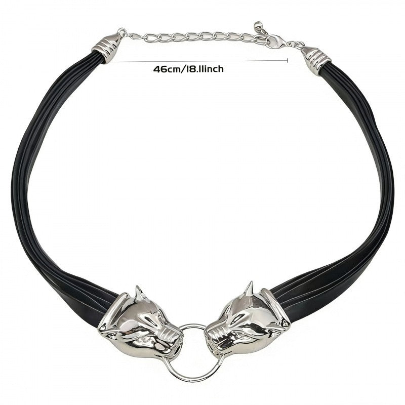 Classy Dual Wolf Head Choker Necklace