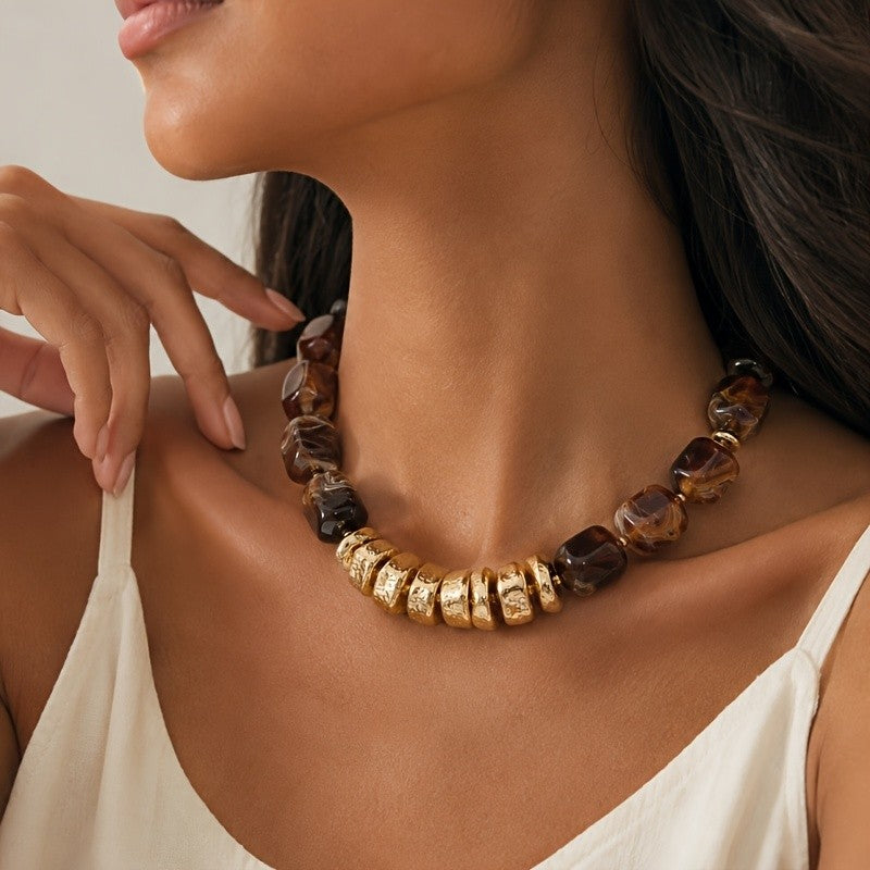 Boho Teal Resin Beaded Necklace