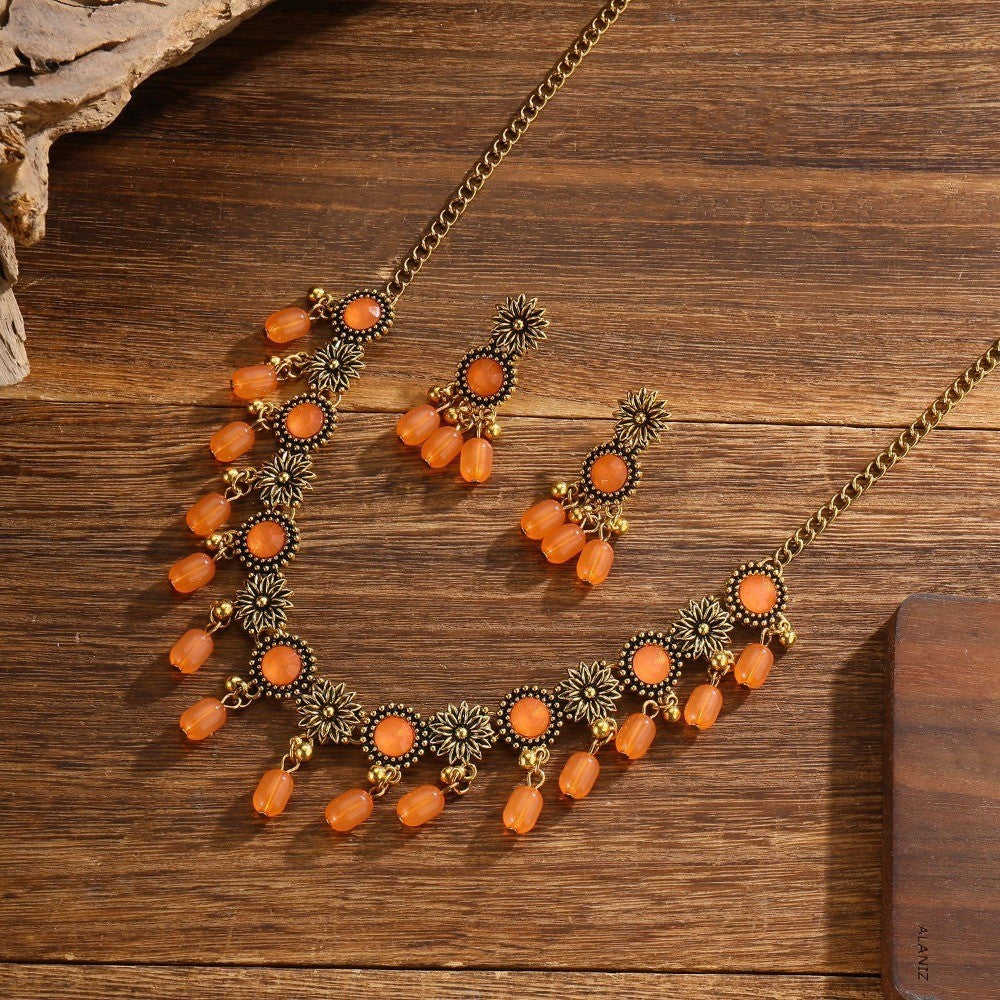 Boho Multicolor Floral Choker Necklace & Earring Set
