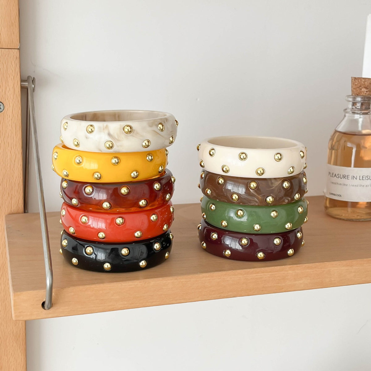 18k Boho Studded Resin Bangle Set