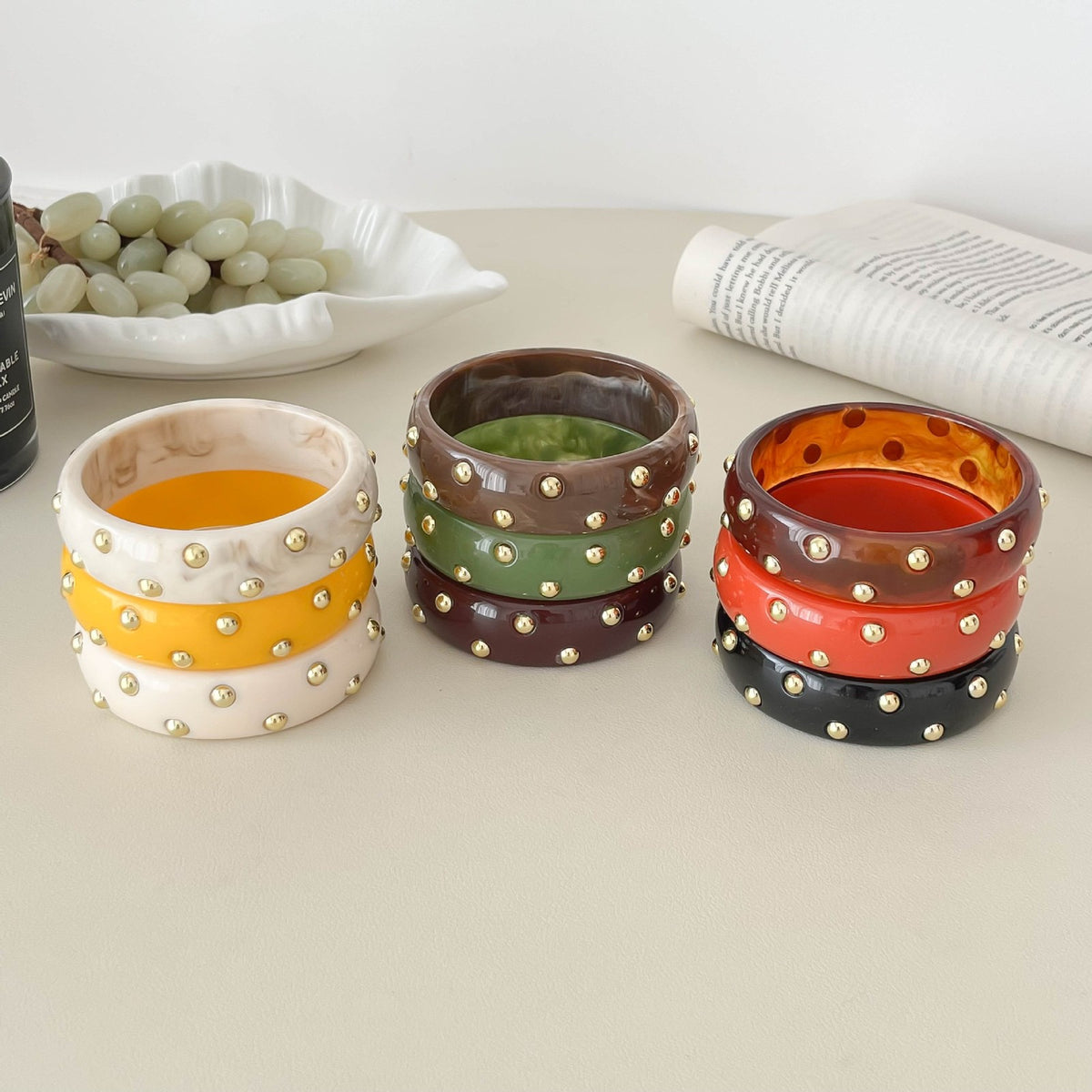 18k Boho Studded Resin Bangle Set