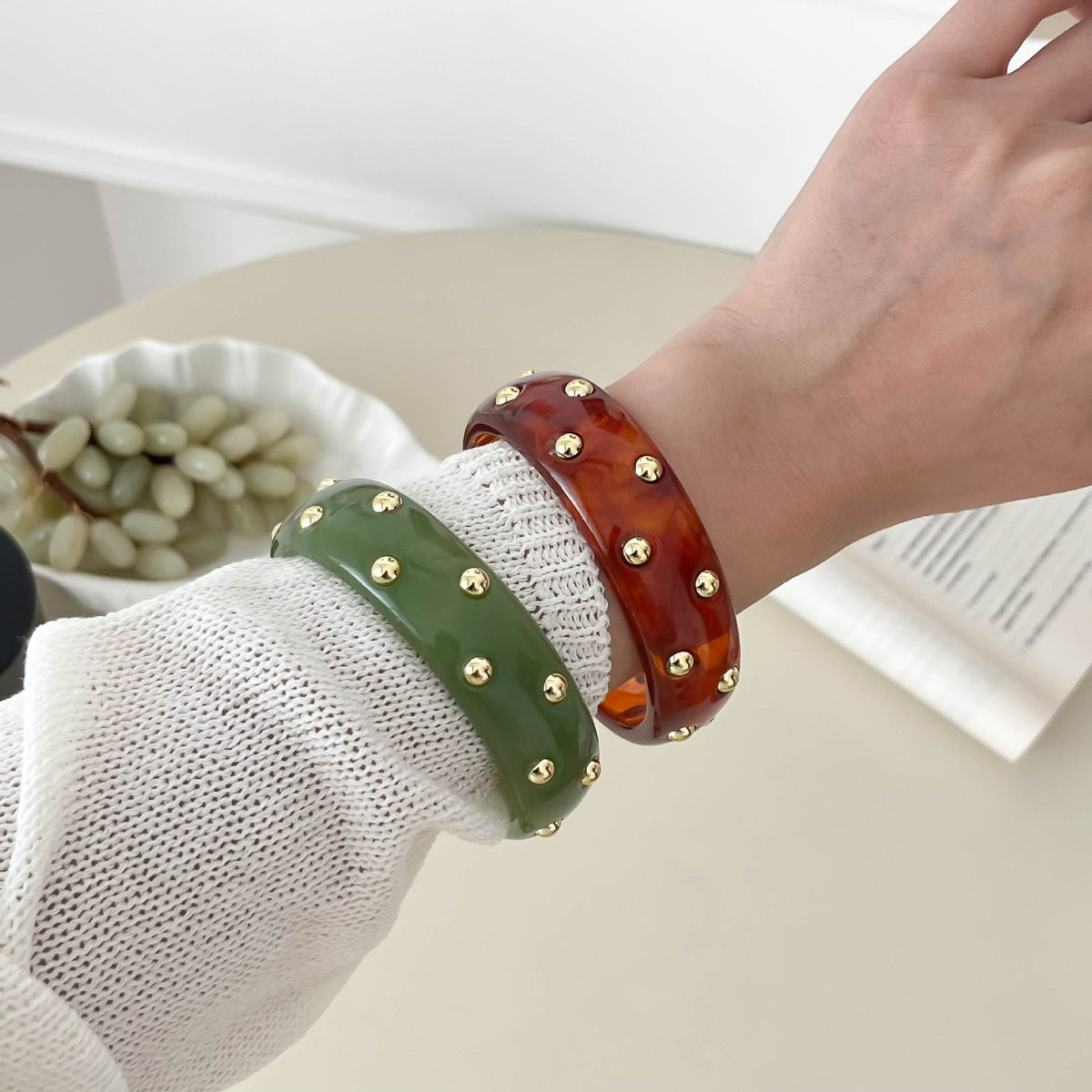 18k Boho Studded Resin Bangle Set